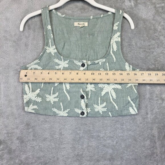 Madewell Crop Top Womens Small Green Palm Tree Button Front Tank Sleeveless - Picture 4 of 9